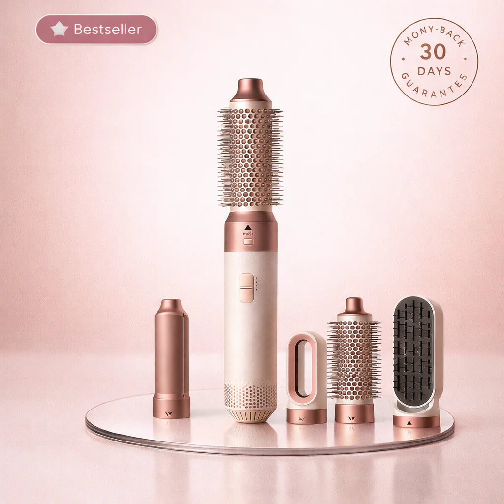 5-in-1 Air Styler Set in rose gold with all five attachments displayed